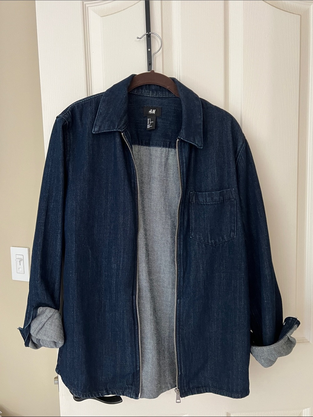 H&M Dark Indigo Zip-Front Denim Jacket